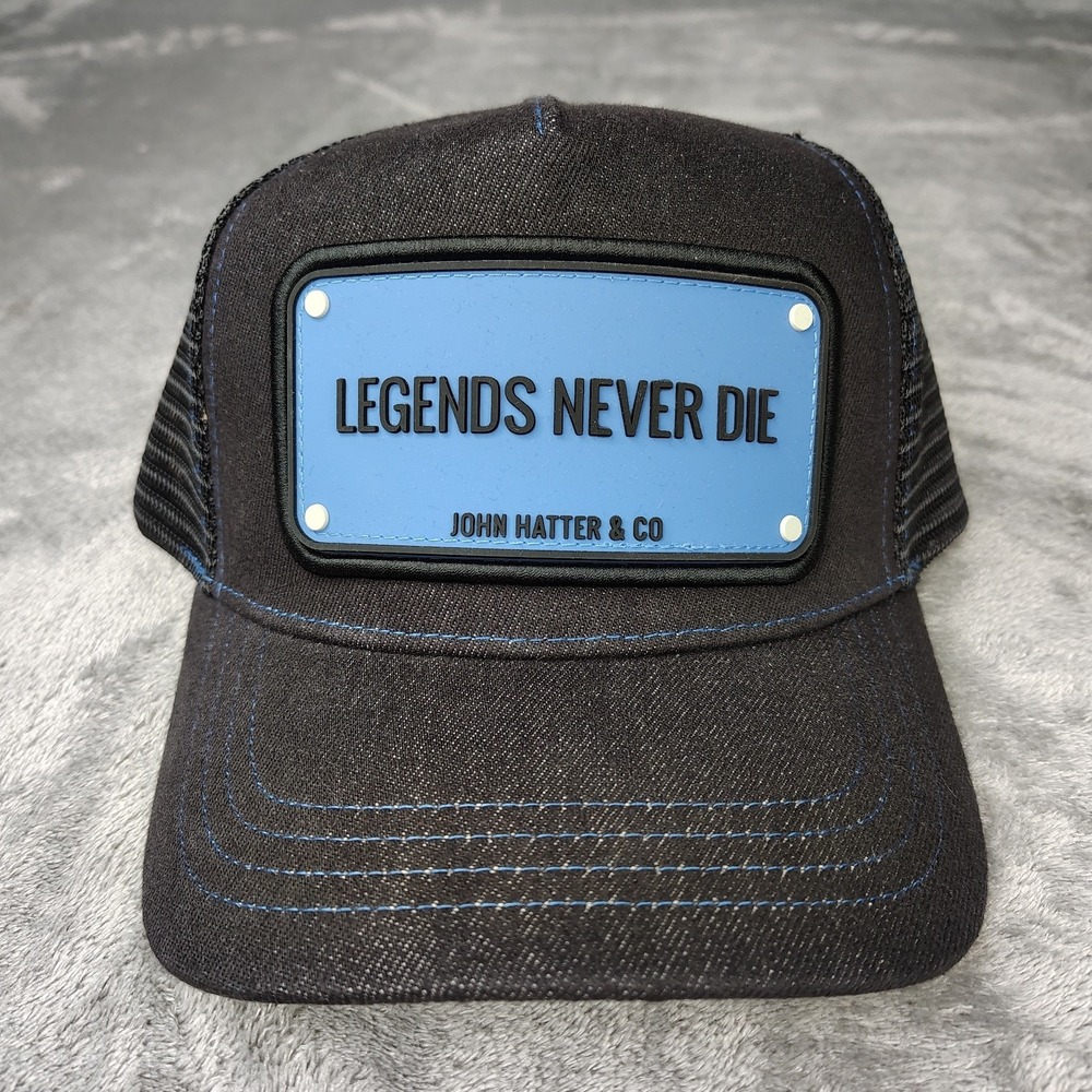 John Hatter & Co. "Legends Never Die"‎ Trucker Hat Patch Cap Black/Blue Snapback